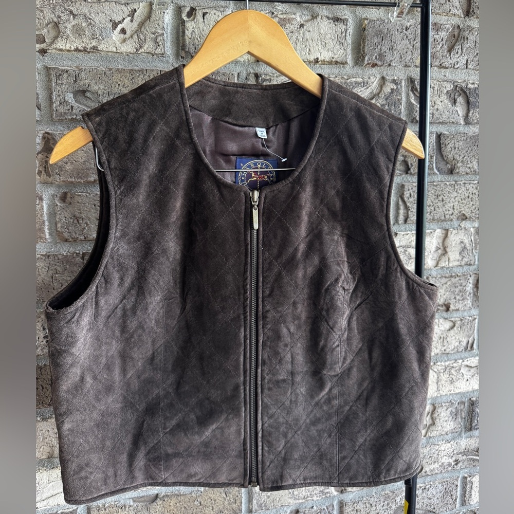 Harold’s Vintage Genuine Suede Leather Vest Brown Zip Western Boho Womens L - Picture 2 of 13